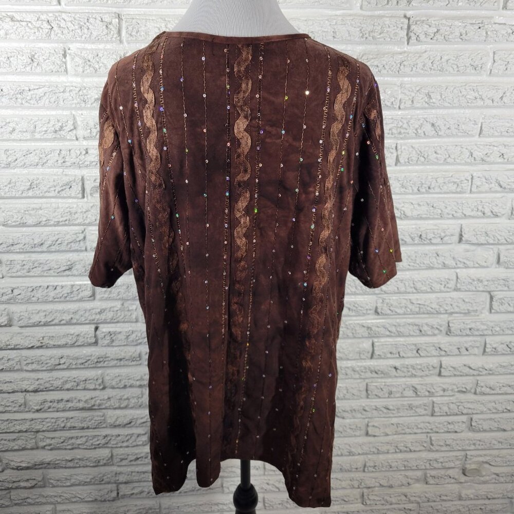 Shannon Ford Brown Tunic Top 2X Womens Asymmetric Sequin Pullover BRO13E - Picture 5 of 9